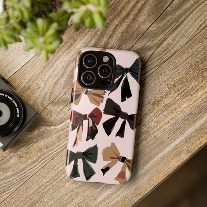 Bow Pattern Phone Case - Pink, Brown & Black Bows Protective Cover