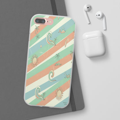 Beach Vibes Phone Case — Retro Pastel Surf & Palm Protective Flexi Case