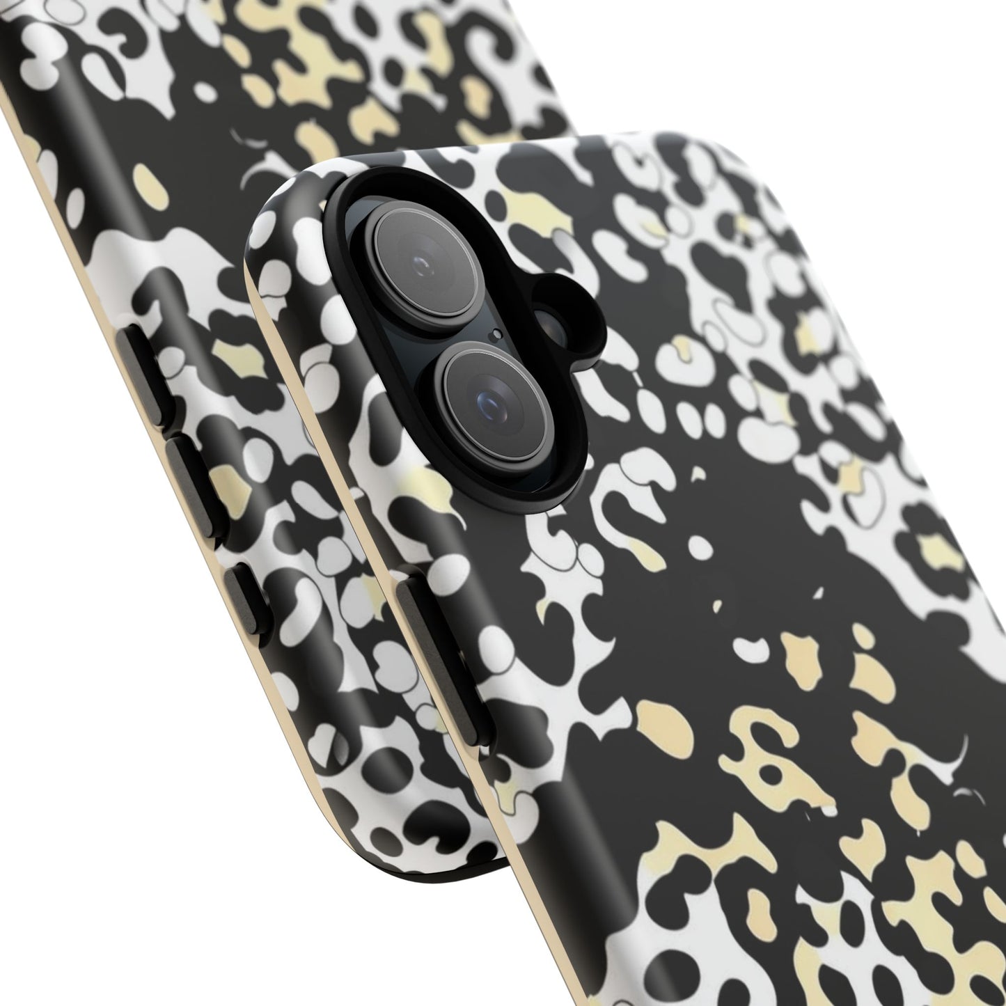 Leopard Splash Tough Phone Case — Black & Cream Animal Print Protective Cover