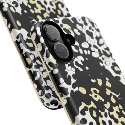 Leopard Splash Tough Phone Case — Black & Cream Animal Print Protective Cover