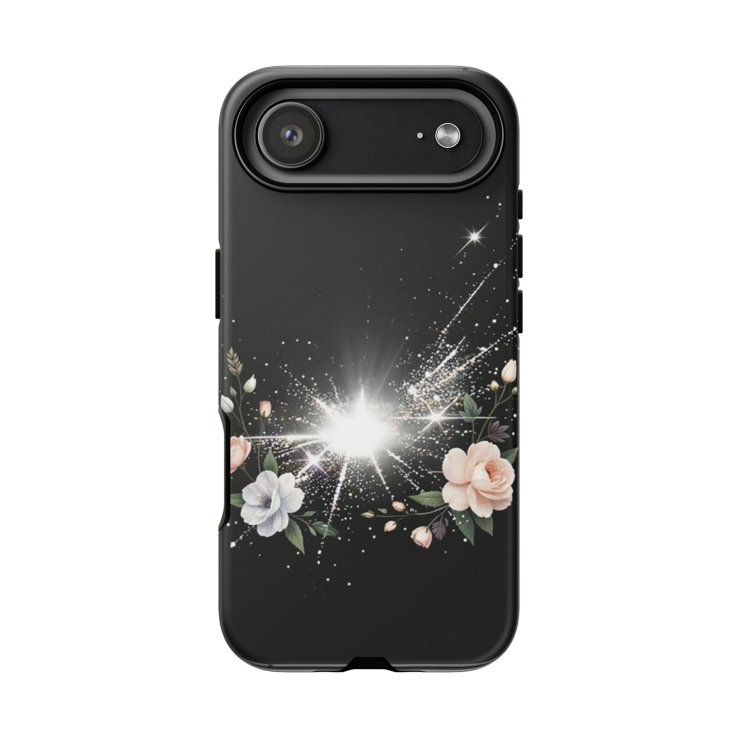Floral Burst Phone Case — Protective Black Sparkle Design