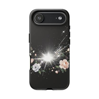 Floral Burst Phone Case — Protective Black Sparkle Design