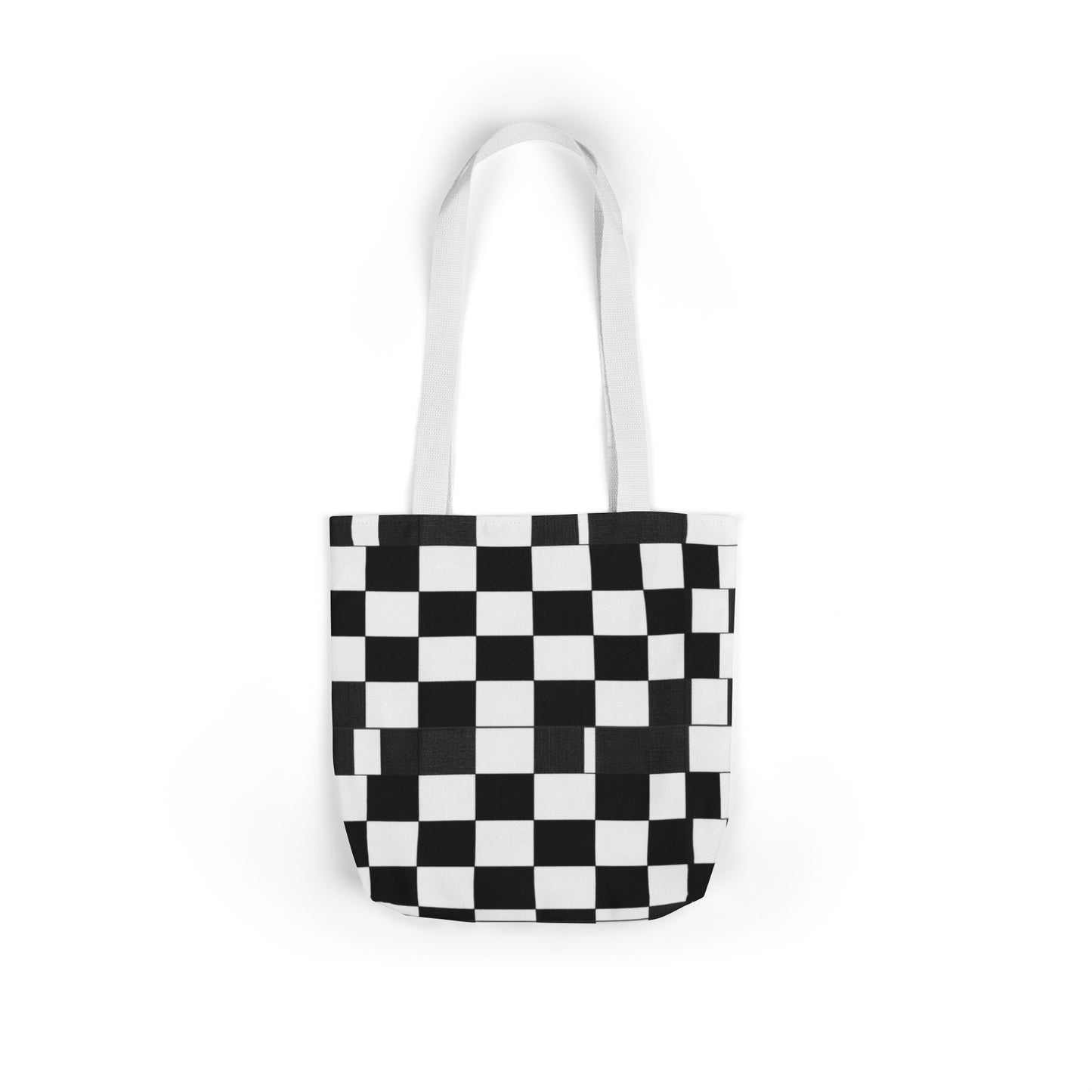 Checkerboard Canvas Tote Bag – Black & White Retro Grid Pattern