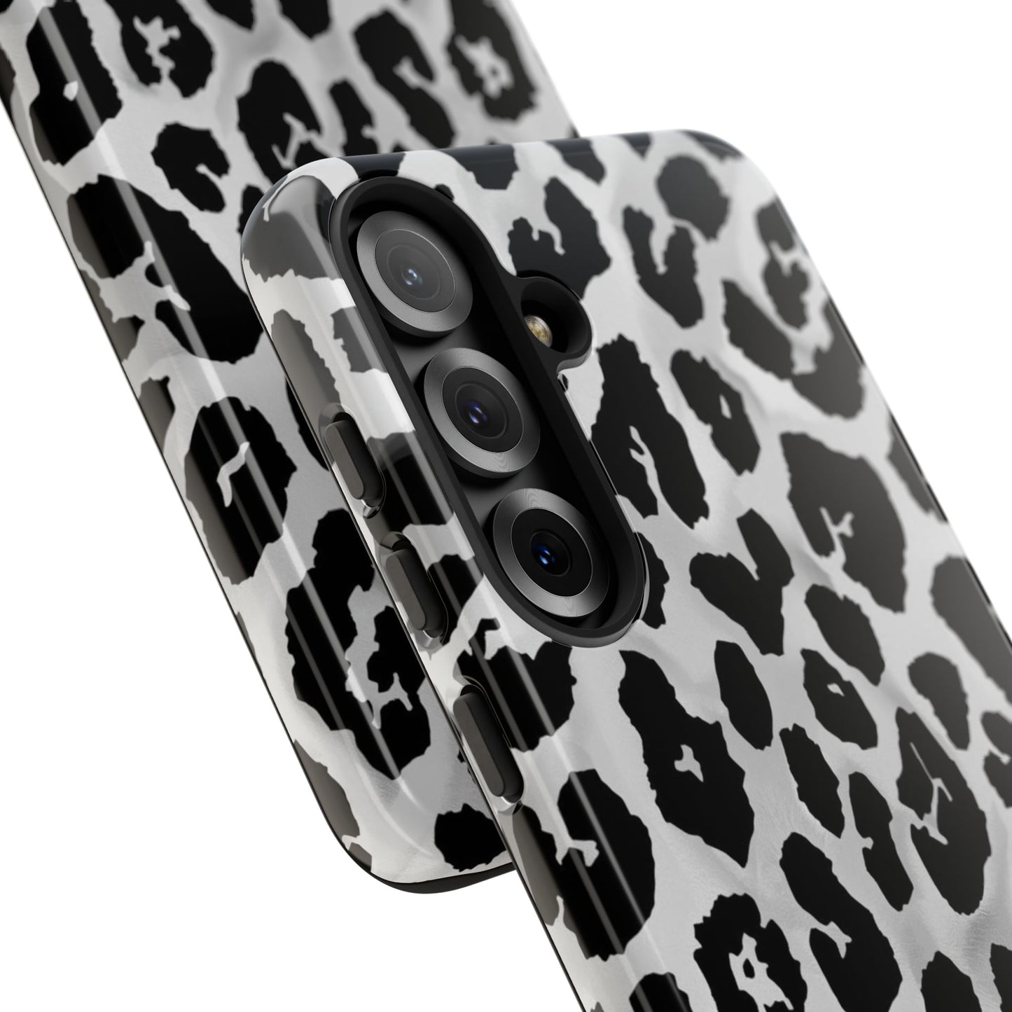 Leopard Print Tough Phone Case – Black & White Animal Pattern Protective Cover