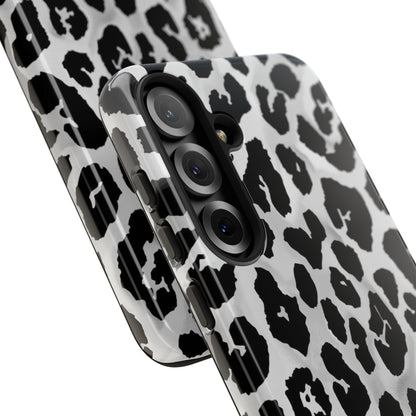 Leopard Print Tough Phone Case – Black & White Animal Pattern Protective Cover
