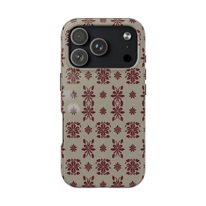 Tough Phone Case — Vintage Red Floral Pattern Protective Cover
