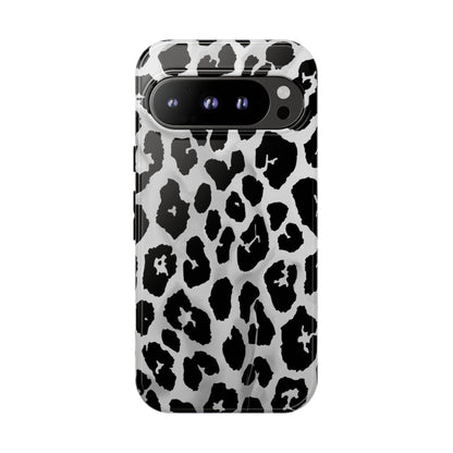 Leopard Print Tough Phone Case – Black & White Animal Pattern Protective Cover