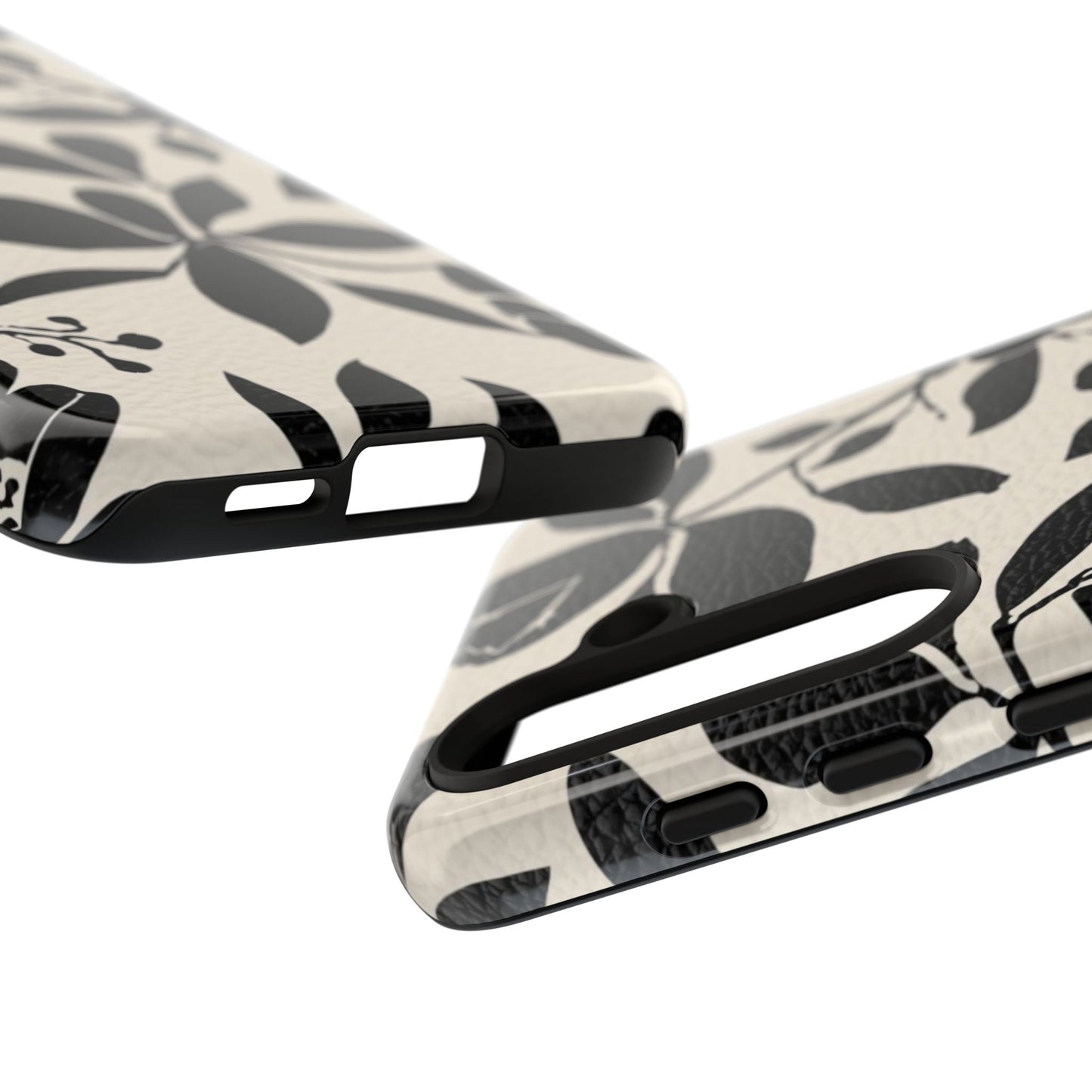 Black Floral Pattern Phone Case — Monochrome Botanical Tough Case