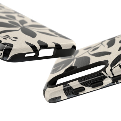 Black Floral Pattern Phone Case — Monochrome Botanical Tough Case