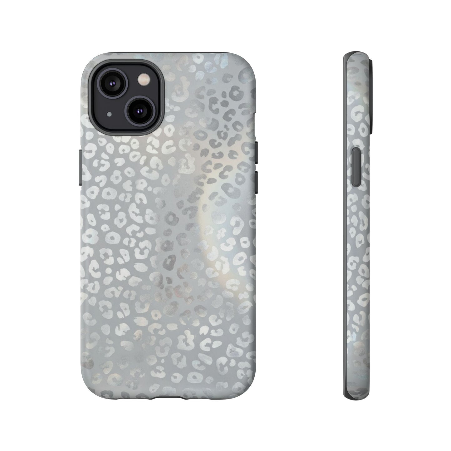 Grey Leopard Print Tough Phone Case — Durable Protective iPhone Cover