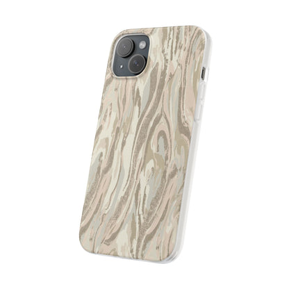 Neutral Marble Swirl Flexi Phone Case — Beige Abstract Protective Cover