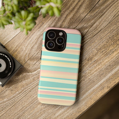 Pastel Striped Tough Phone Case — Mint, Peach & Cream Protective Cover