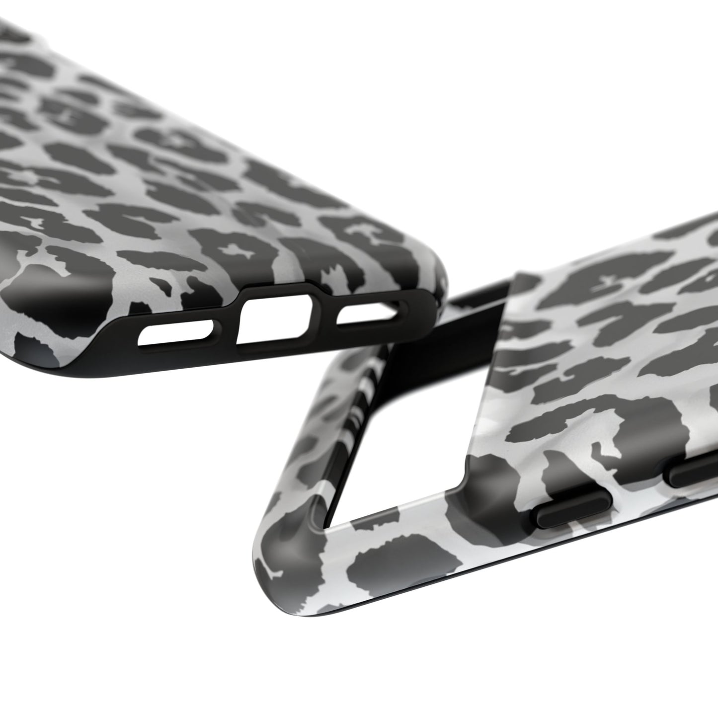 Leopard Print Tough Phone Case – Black & White Animal Pattern Protective Cover