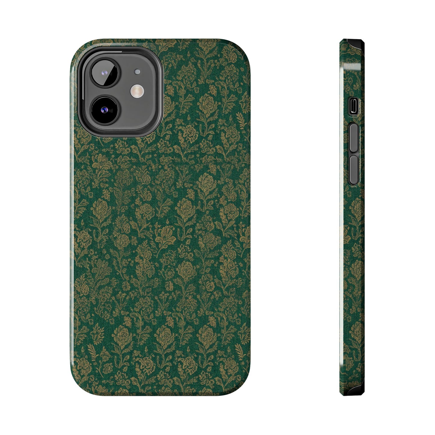Vintage Floral Tough Phone Case — Green Damask Protective Cover
