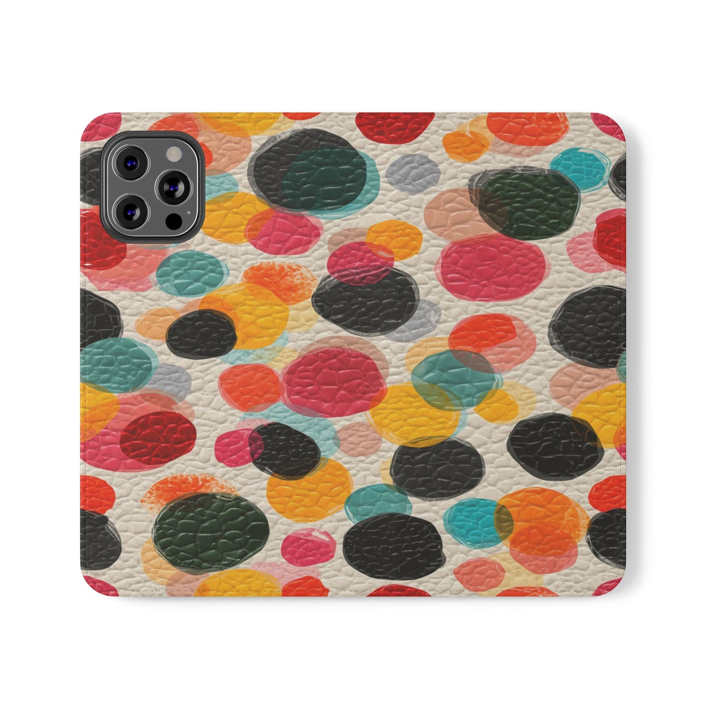 Colorful Confetti Dot Flip Phone Case — Retro Polka Wallet Cover