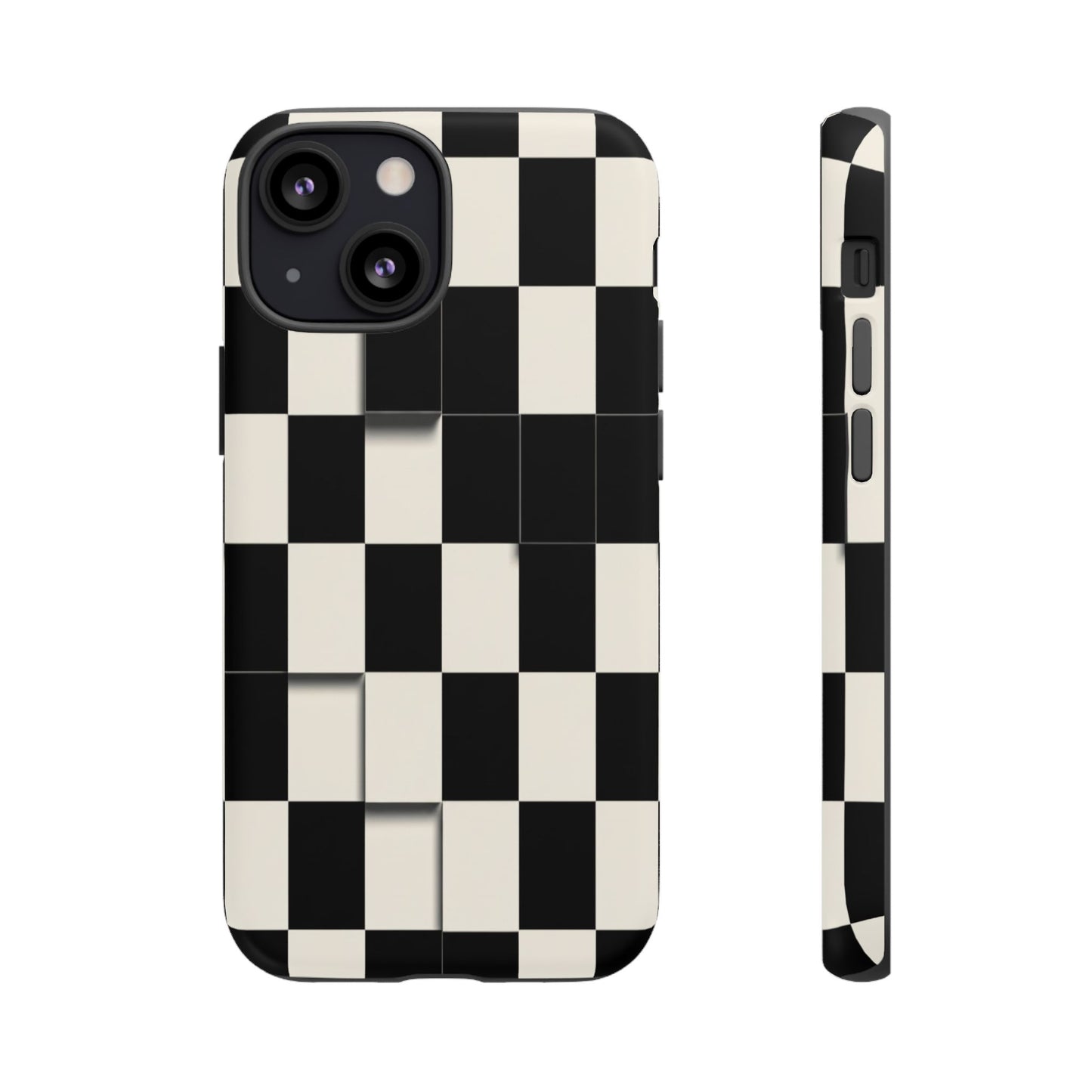Checkerboard Tough Phone Case — Classic Black & Cream Grid Protective Cover