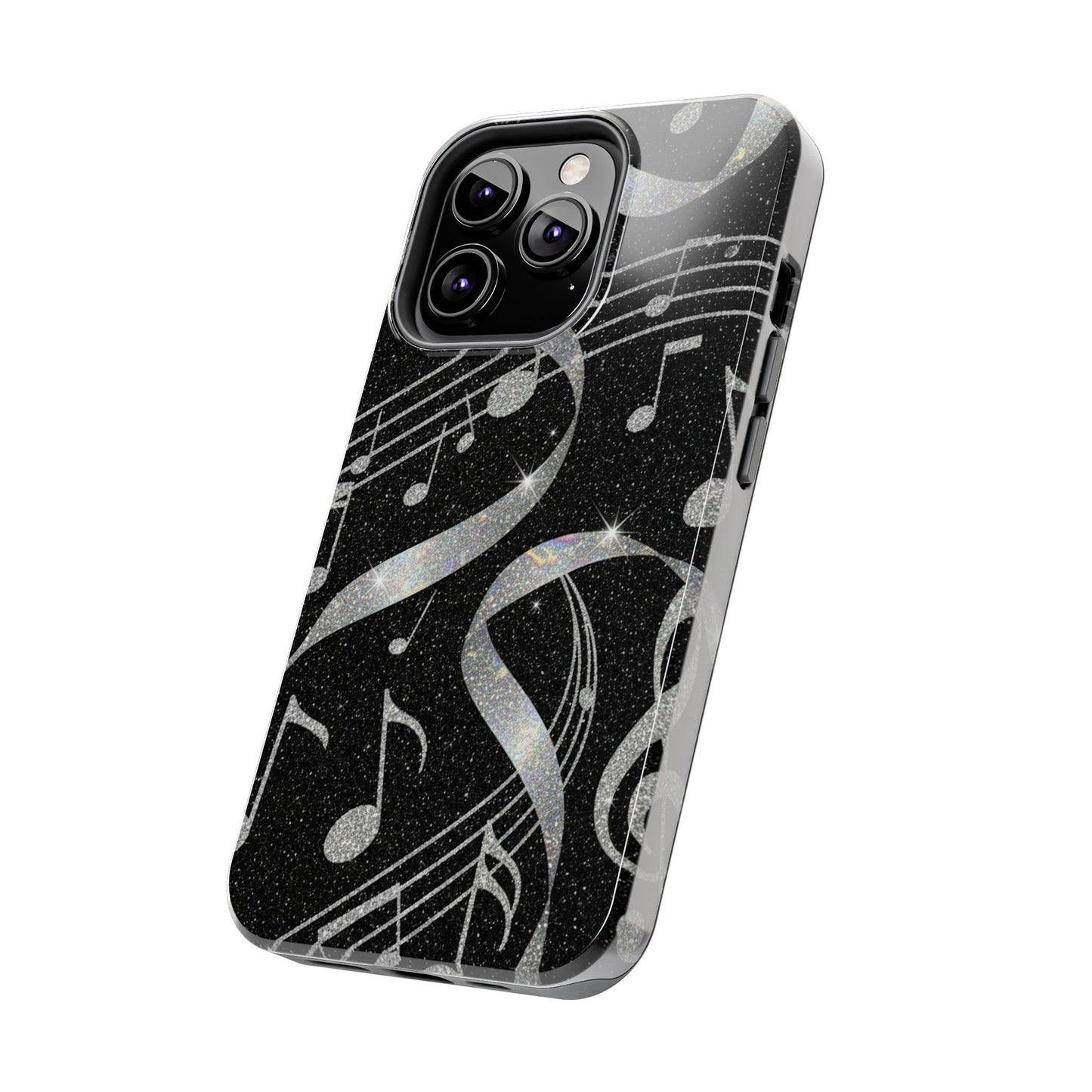 Musical Notes Tough Phone Case – Glitter Black Musician Phone Cover