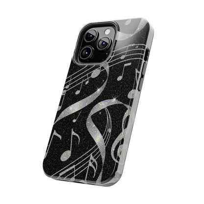 Musical Notes Tough Phone Case – Glitter Black Musician Phone Cover