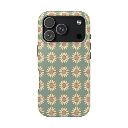 Daisy Pattern Tough Phone Case — Retro Floral Protective Cover