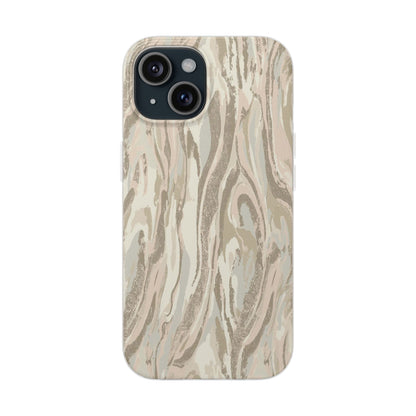 Neutral Marble Swirl Flexi Phone Case — Beige Abstract Protective Cover