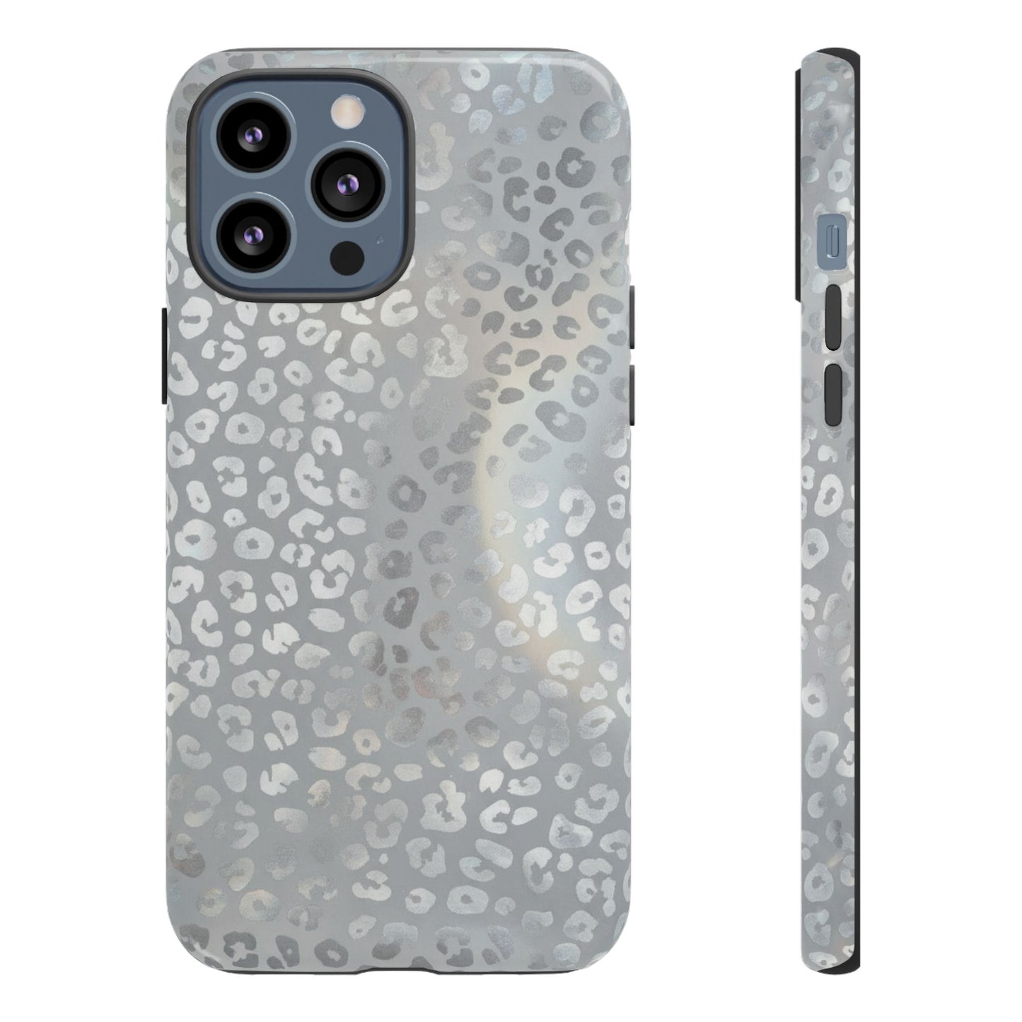 Grey Leopard Print Tough Phone Case — Durable Protective iPhone Cover
