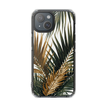 Clear Magnetic Phone Case with Tropical Palm Leaves Design