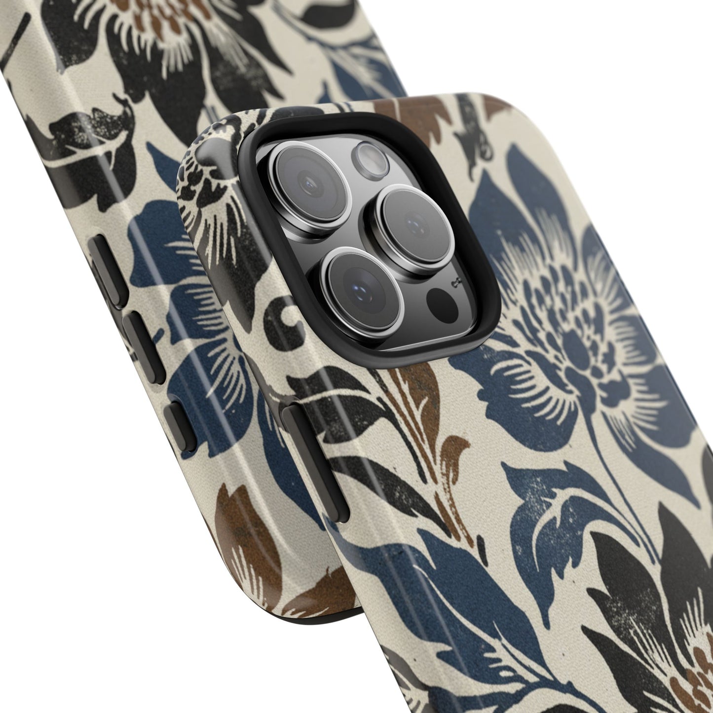 Floral Vintage Tough Phone Case — Blue & Brown Botanical Protection