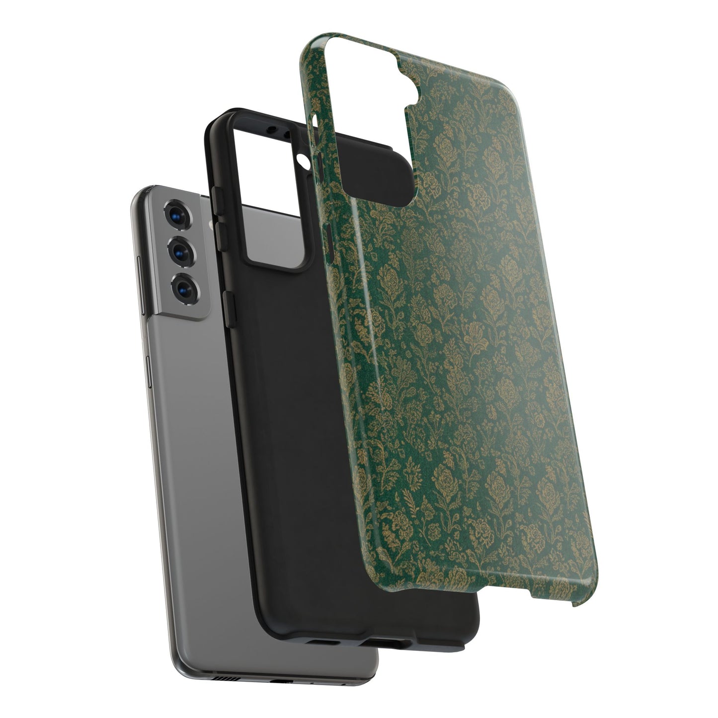 Vintage Floral Tough Phone Case — Green Damask Protective Cover