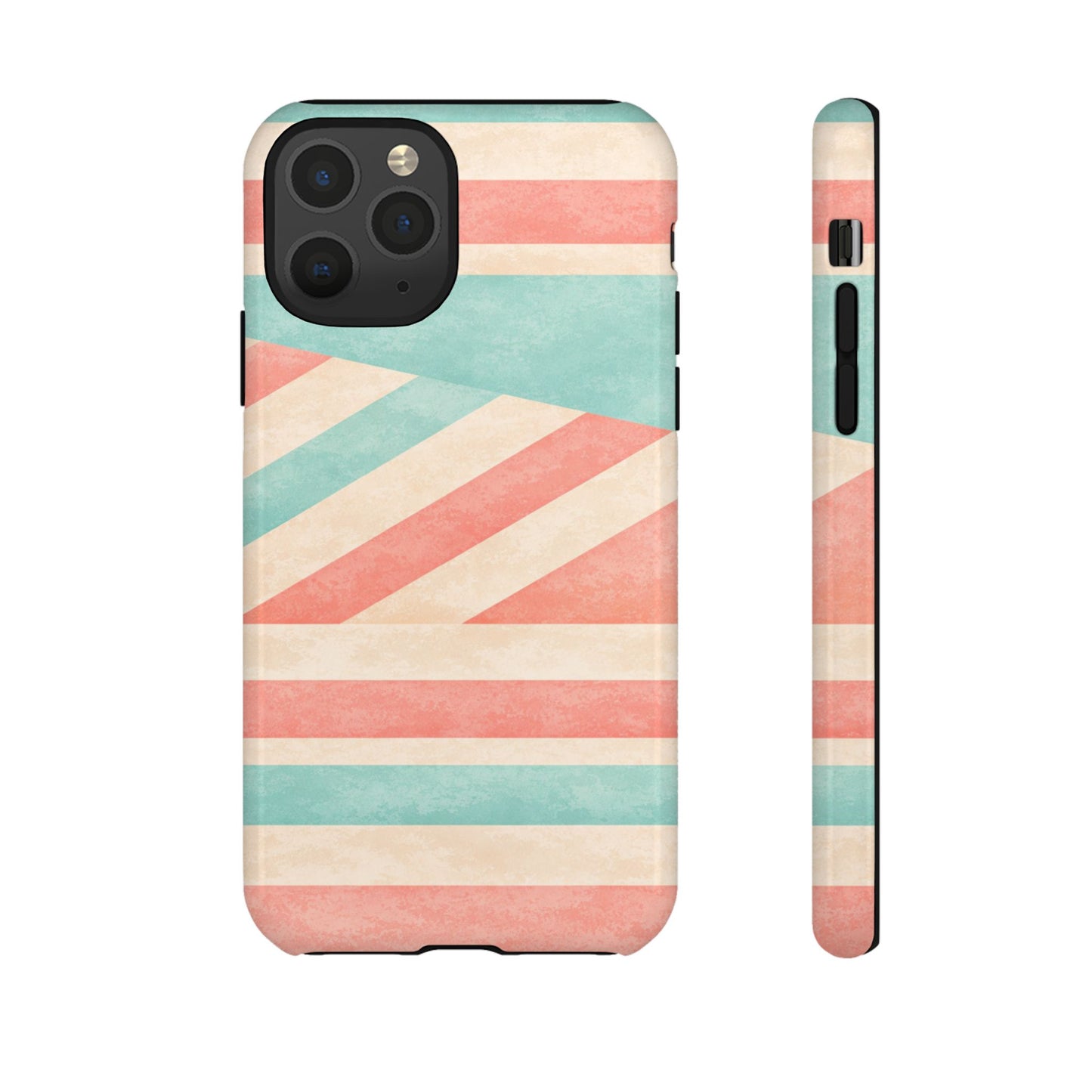 Pastel Stripes Tough Phone Case – Retro Coral & Teal Protective Cover