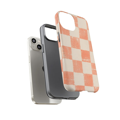 Peach Checkerboard Tough Phone Case — Retro Distressed Grid Design