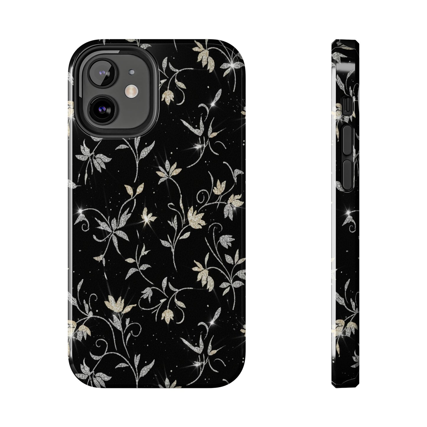 Floral Noir Tough Phone Case — Vintage Black Botanical Protective Cover