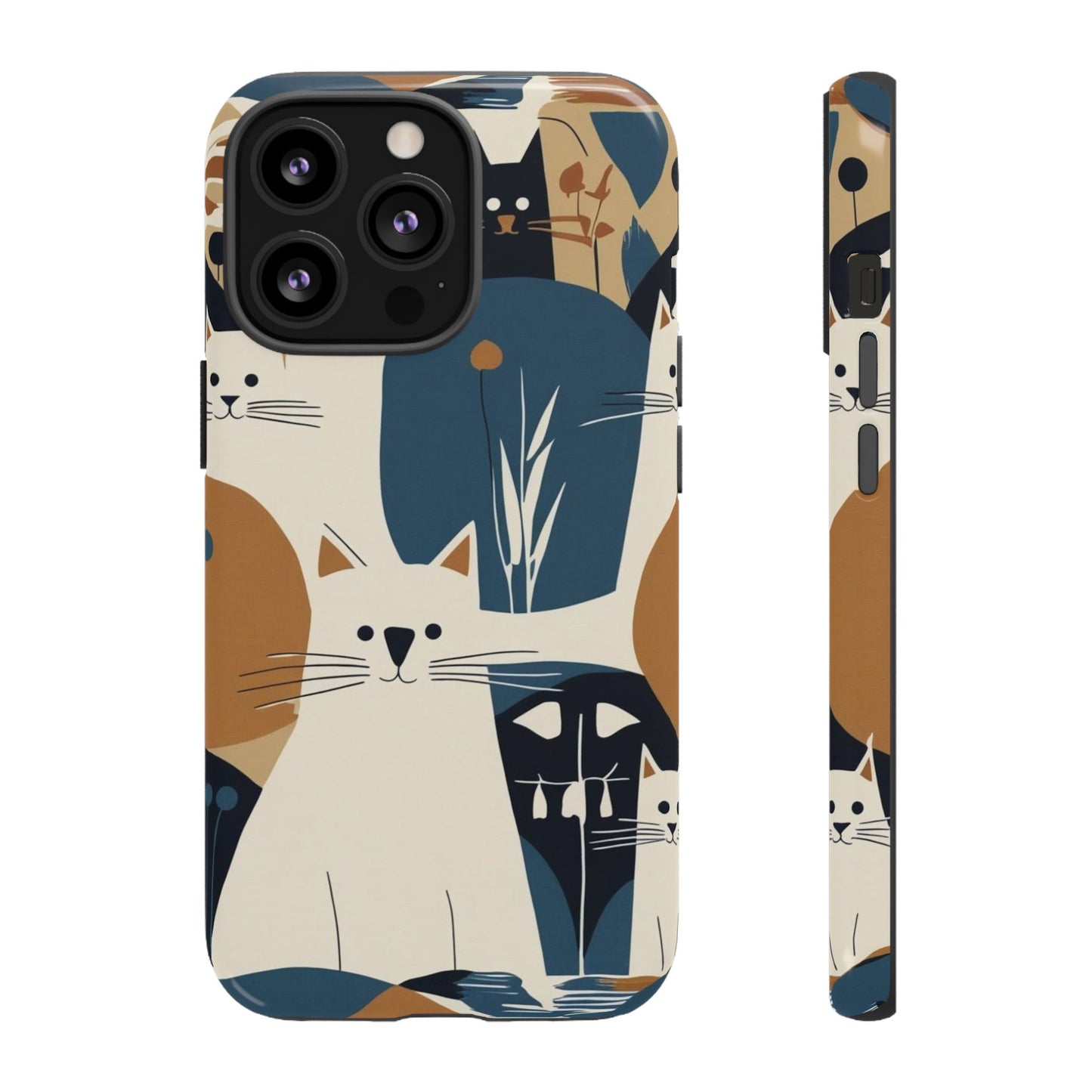 Cat Pattern Phone Case – Retro Abstract Cats Protective iPhone Cover