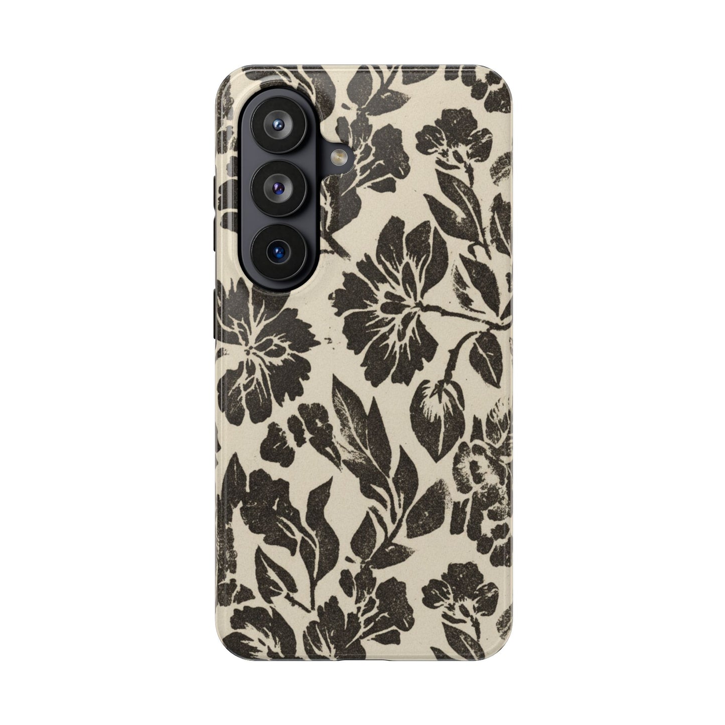 Floral Noir Tough Phone Case — Black Vintage Flower Protective Cover
