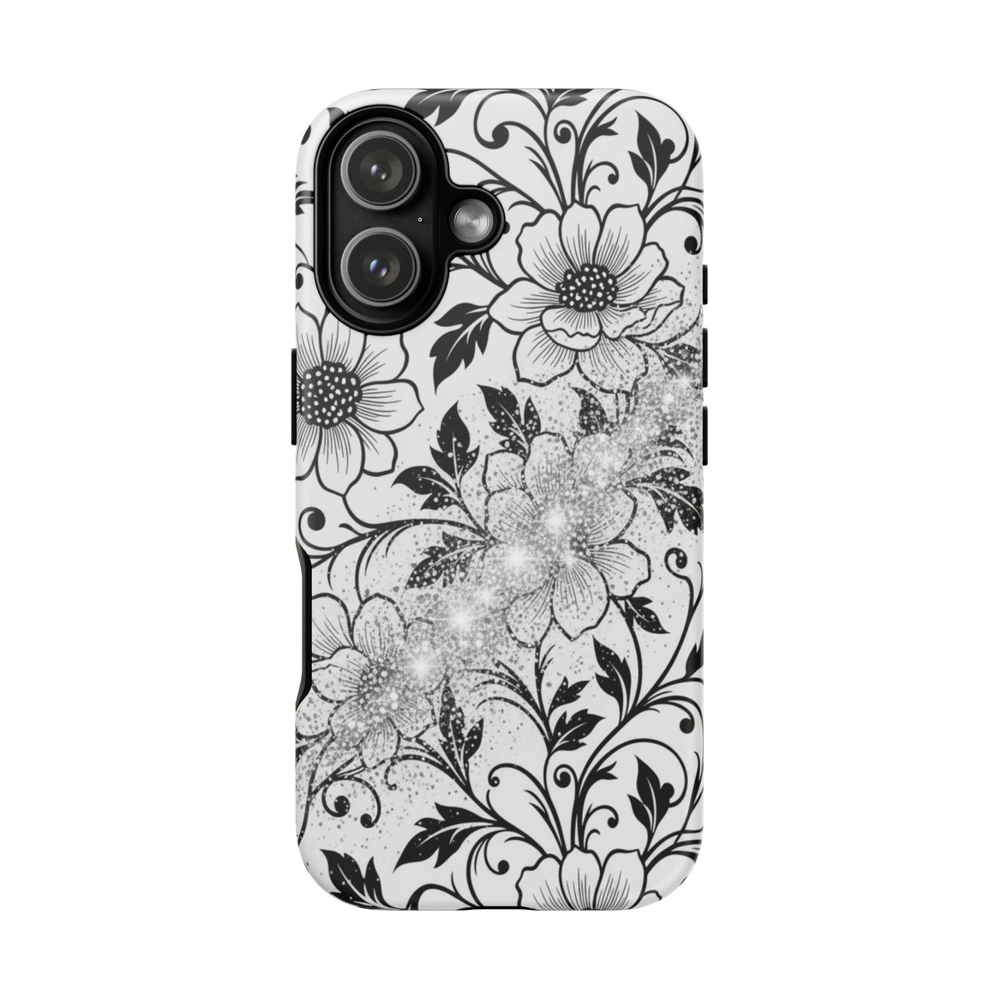 Floral Lace Phone Case — Black & White Vintage Flower Protective Case