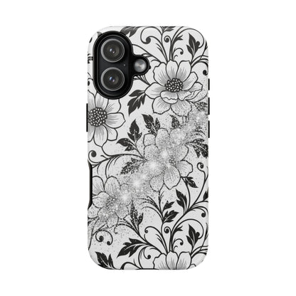 Floral Lace Phone Case — Black & White Vintage Flower Protective Case