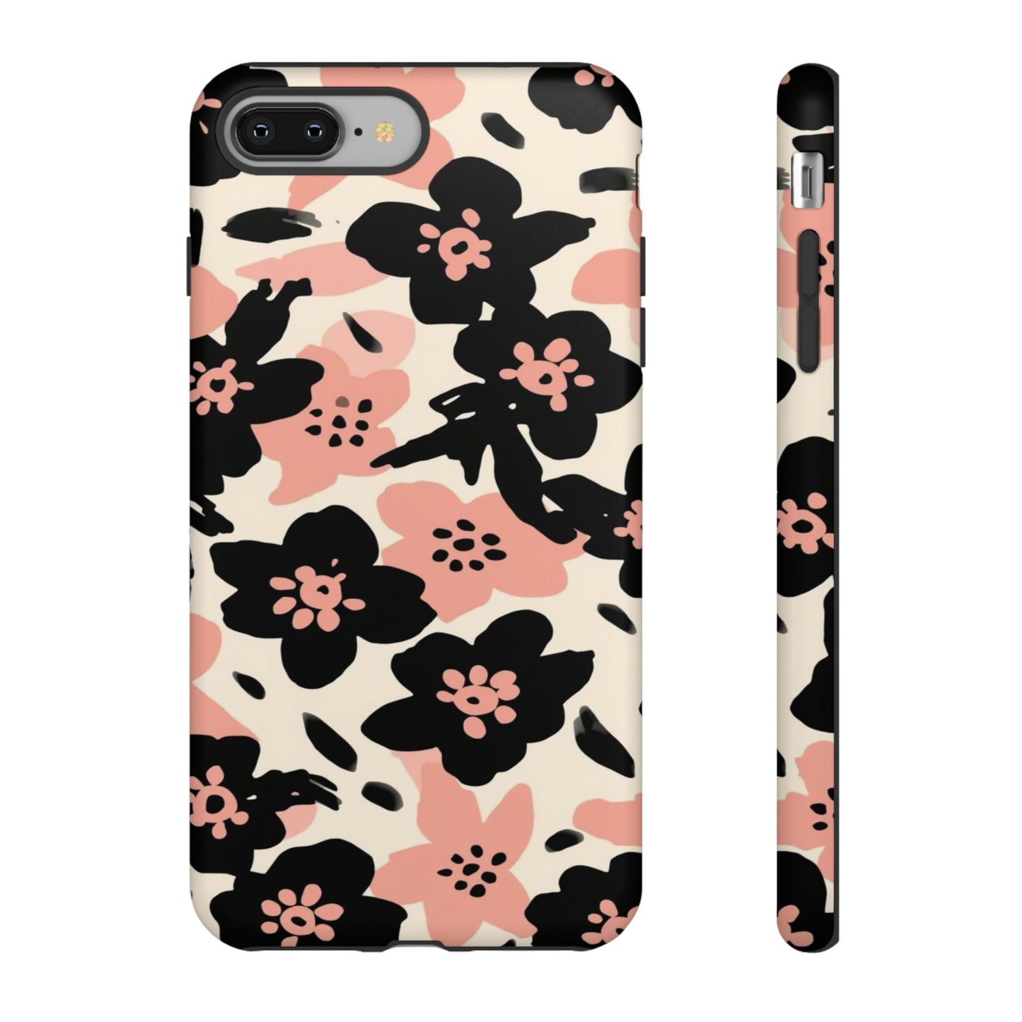 Floral Phone Case — Pink & Black Retro Blossom Protective Cover