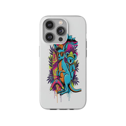 Kangaroo & Koala Surf Phone Case — Neon Aussie Beach Vibes Flexible Case