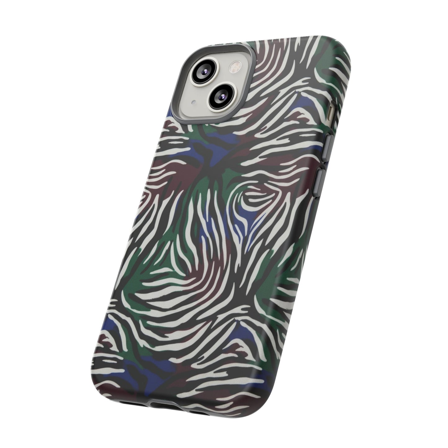 Zebra Camo Tough Phone Case – Green & Blue Animal Print Protective Cover