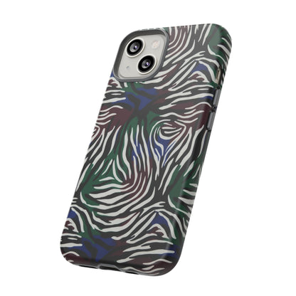 Zebra Camo Tough Phone Case – Green & Blue Animal Print Protective Cover