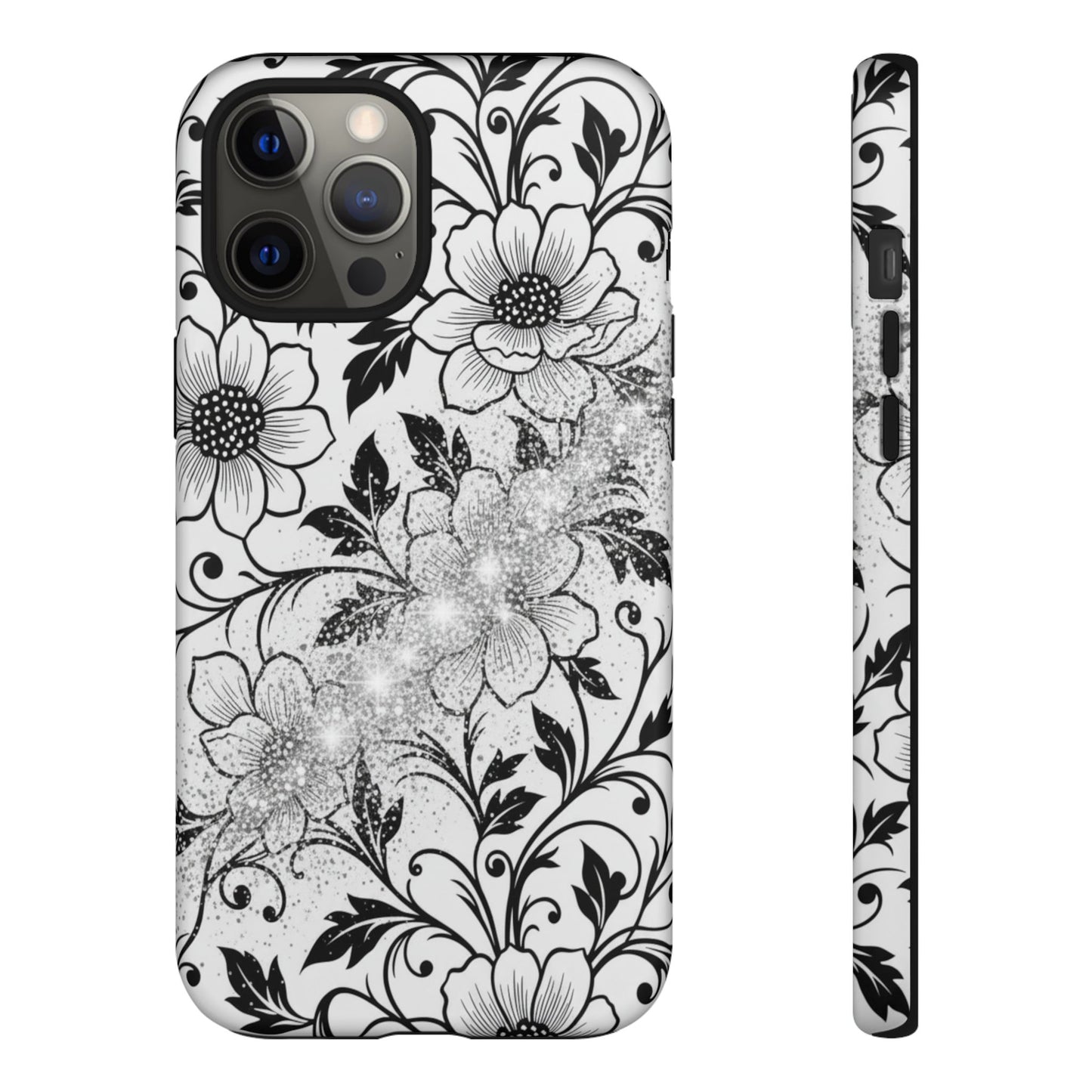 Floral Lace Phone Case — Black & White Vintage Flower Protective Case