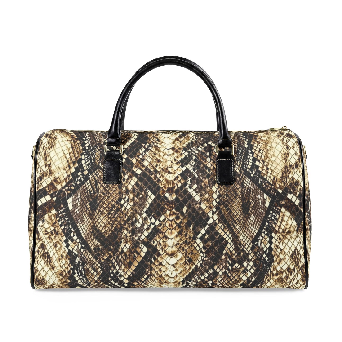 Python-Print Leather Travel Bag — Snake Skin Weekender Duffel