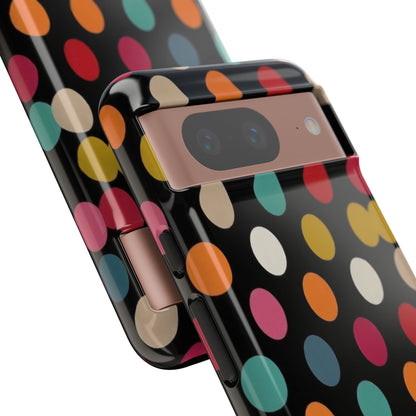 Polka Dot Tough Phone Case – Colorful Retro Dots on Black