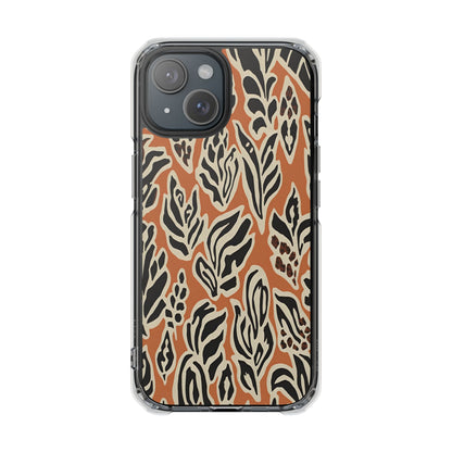 Clear Magnetic Phone Case — Earthy Abstract Leaf Pattern
