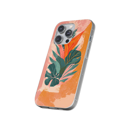 Tropical Botanical Phone Case — Pink & Orange Floral Flexi Case