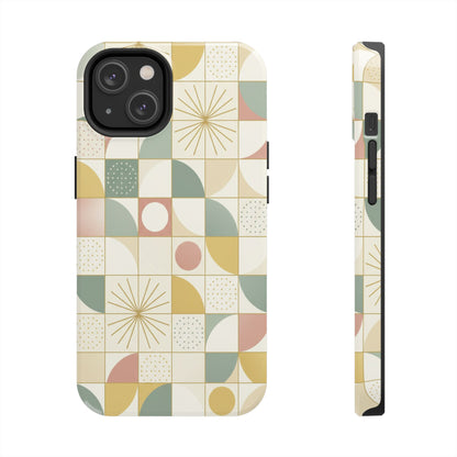 Retro Geometric Tough Phone Case — Pastel Midcentury Pattern