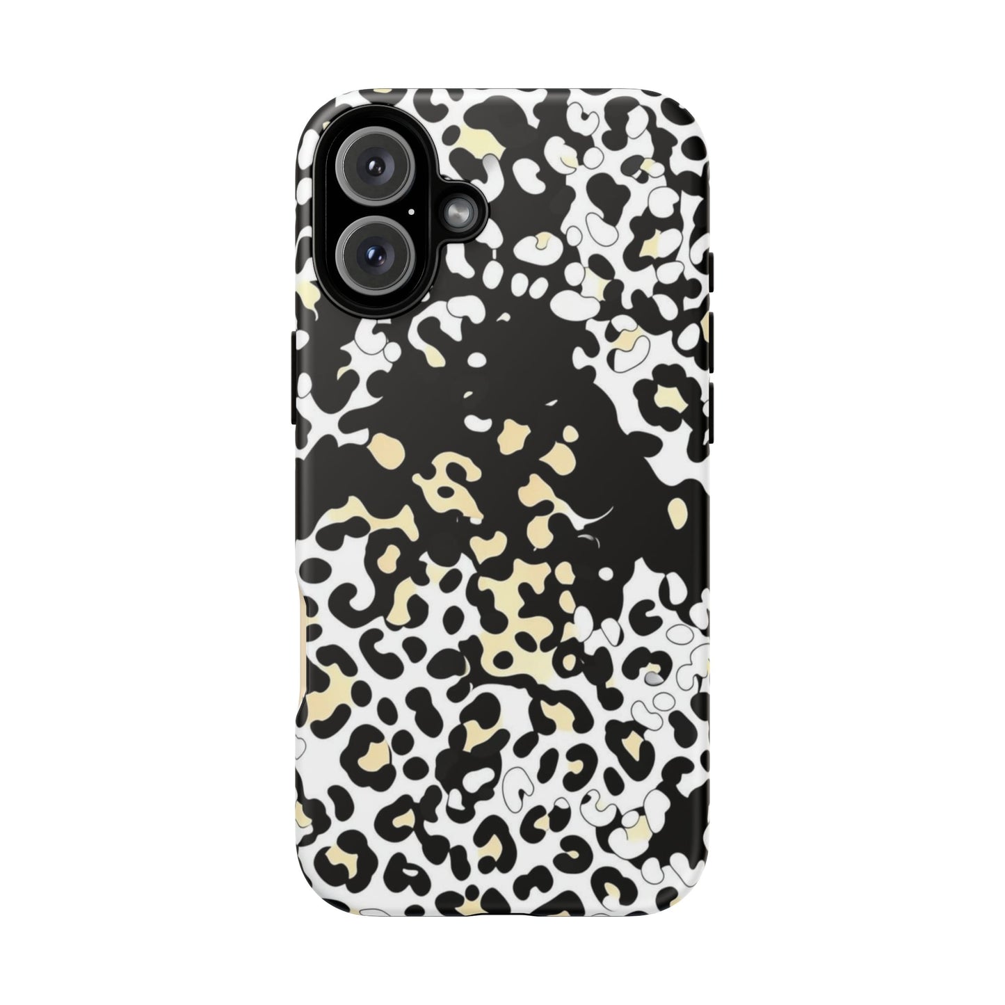 Leopard Splash Tough Phone Case — Black & Cream Animal Print Protective Cover