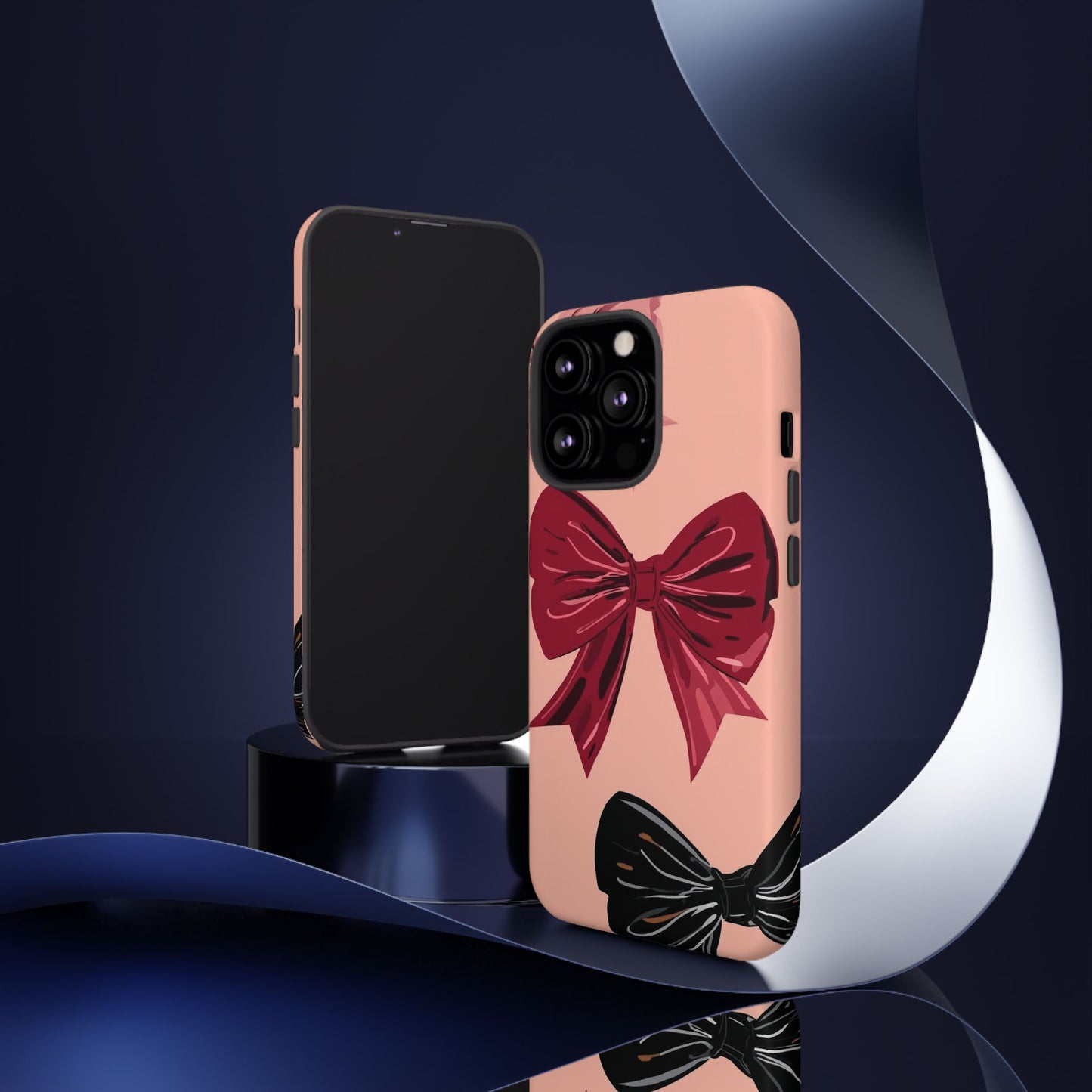 Bow Pattern Tough Phone Case — Pink, Red & Black Decorative Bows