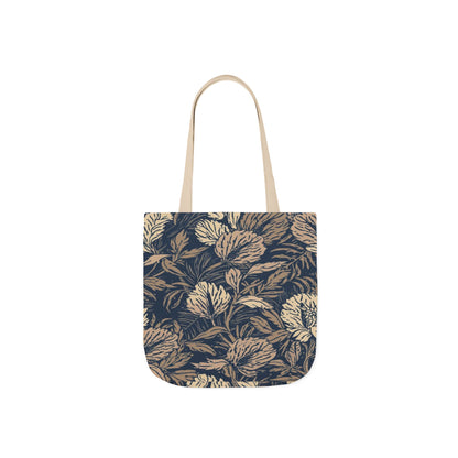 Botanical Vintage Leaf Tote Bag — Navy Canvas Grocery & Everyday Market Tote