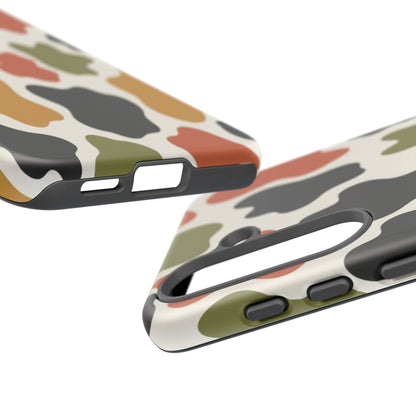 Camouflage Pattern Tough Phone Case – Retro Olive, Rust & Mustard Protective Cover