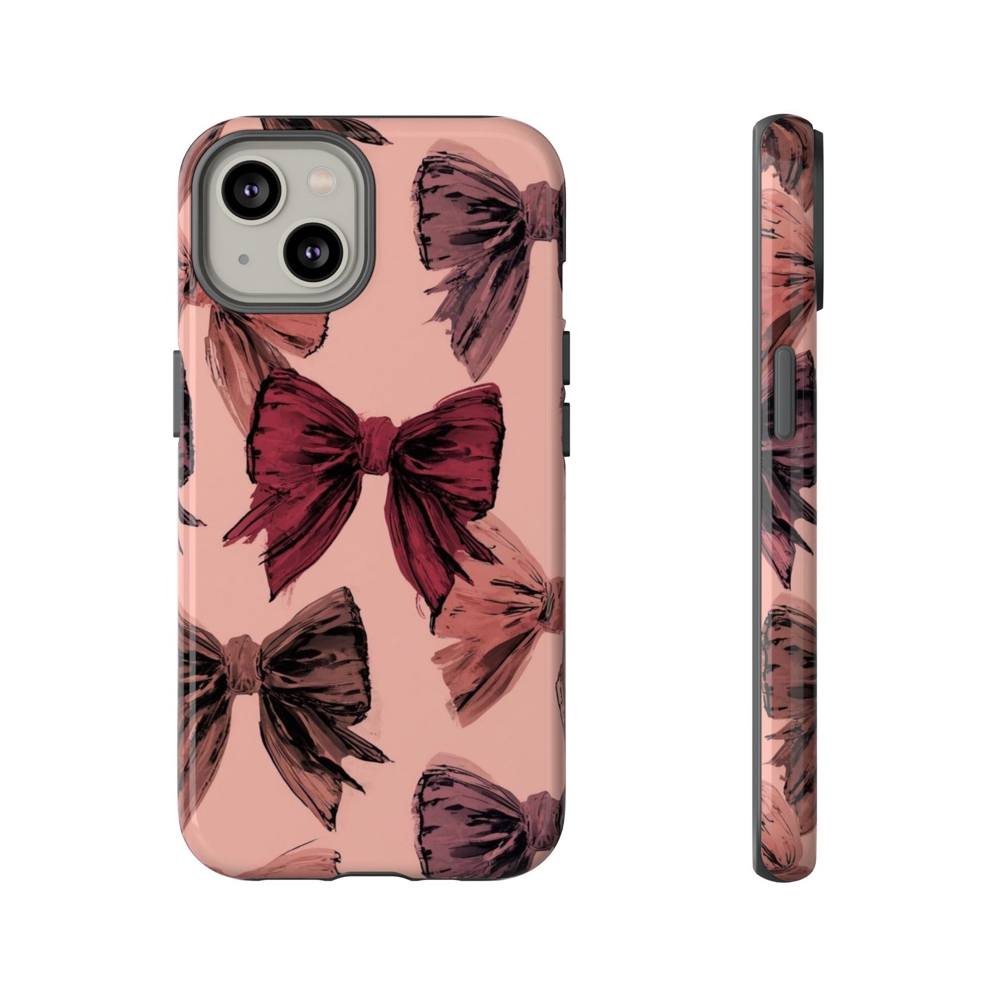 Bow Pattern Tough Phone Case — Pink Watercolor Bows Protective iPhone Cover